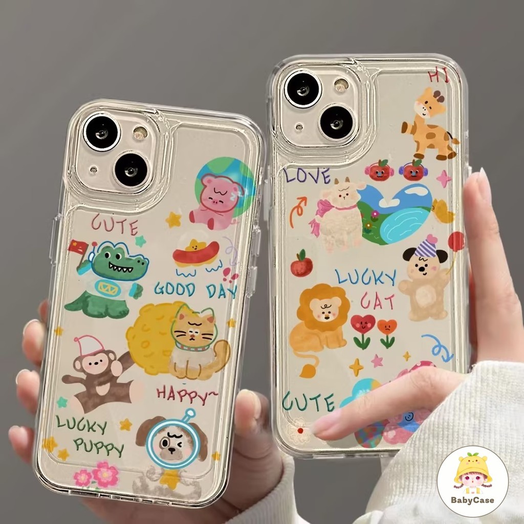สัตว์การ์ตูนน่ารักนุ่ม เคส iPhone 15 11 13 Pro Max 14 12 Pro Max 7Plus 8Plus XR XS X Max 7 15 14 8 Plus SE 2020