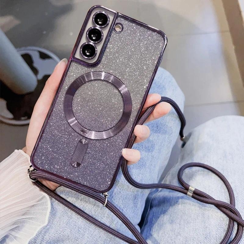 Samsung Galaxy S24 FE Ultra S23 S21 S22 Plus FE Note 20 Ultra A35 A55 A15 Crossbody Lanyard Magnetic CaseWireless Charge Cover