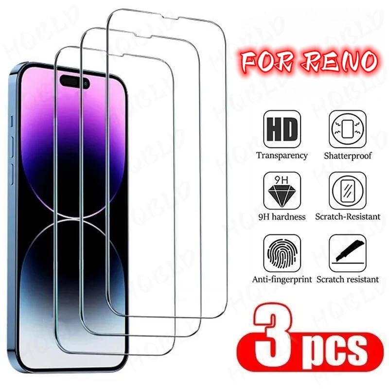 3 ชิ้นกระจกนิรภัย OPPO Reno 2F 2 3 4 5 6Z 5Z 7Z 8Z 6 8T 8 4G 5G 9H ความละเอียดสูงโปร่งใสหน้าจอป้องกั