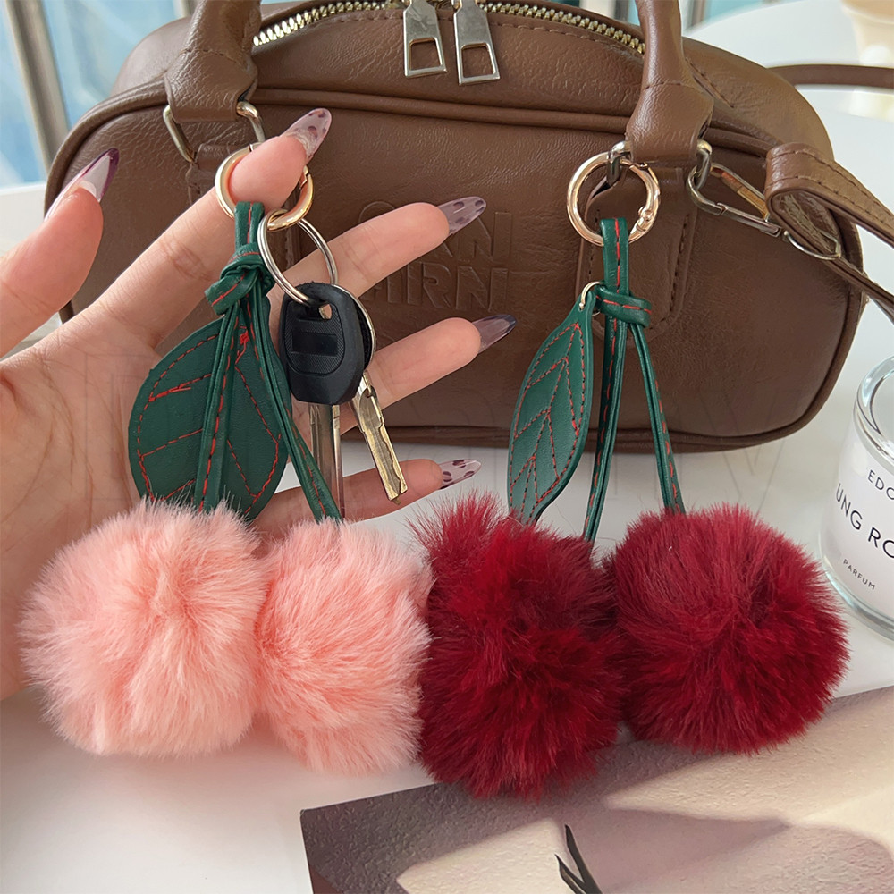 ตุ๊กตาเชอร์รี่พวงกุญแจจี้-เลียนแบบนากกระต่ายผมปุยพวงกุญแจเชอร์รี่-สําหรับผู้หญิงสาวของขวัญ-น่ารักหลากสีผลไม้พวงกุญแจ-รถกระเป๋ากุญแจแขวนเครื่องปร