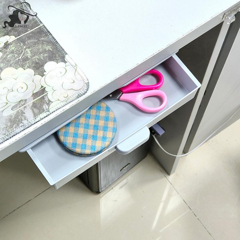 Lishu ภายใต้กล่องเก็บของตั้งโต๊ะลิ้นชักที่มองไม่เห็นโต๊ะด้านล่างวางประเภทจบกล่อง th