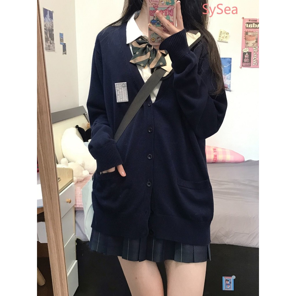 ฤดูใบไม้ร่วงของผู้หญิง Jk Preppy สไตล์ถักเสื้อกันหนาวคอวีหลวม ราคา ถูกที่สุด ดีลบีเคเค แกลเลอรีภาพที่ 7