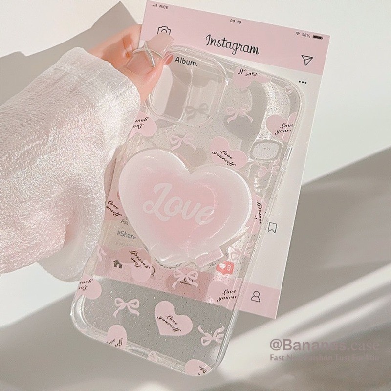 Iphone 16 15 14 13 12 11 Pro Max X XR XS Max 7 8 Plus SE2020 เคสโทรศัพท์ Ins สีชมพู Love Heart Bling Clear Soft Cover