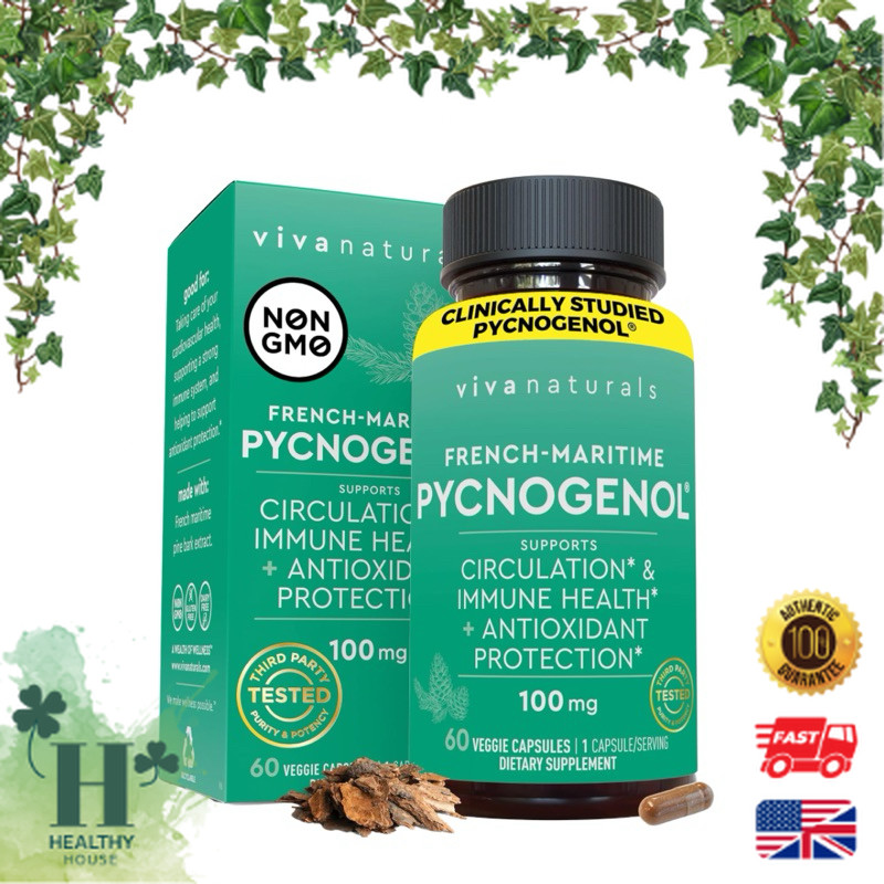 พร้อมส่ง Viva Naturals Pycnogenol 100mg from French Maritime Pine Bark Extract 60 Capsules