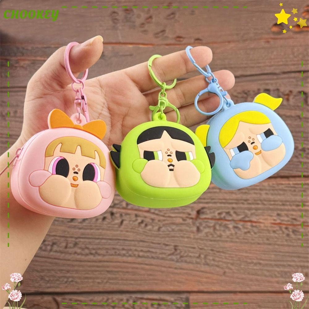 Chookey กระเป๋าซิลิโคน, กระเป๋าสตางค์พวงกุญแจลายการ์ตูน Powerpuff Girls, กระเป๋าพวงกุญแจ POP MART น่ารักสุดสร้างสรรค์