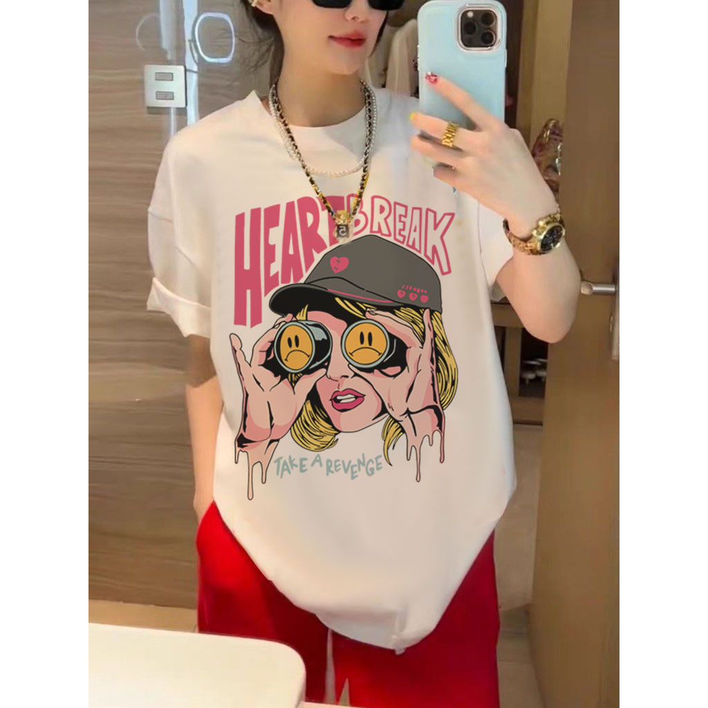 Basi💥 เสื้อยืด oversize unisex สกรีนหน้า HEART BREAK คอตตอนแท้ 100%