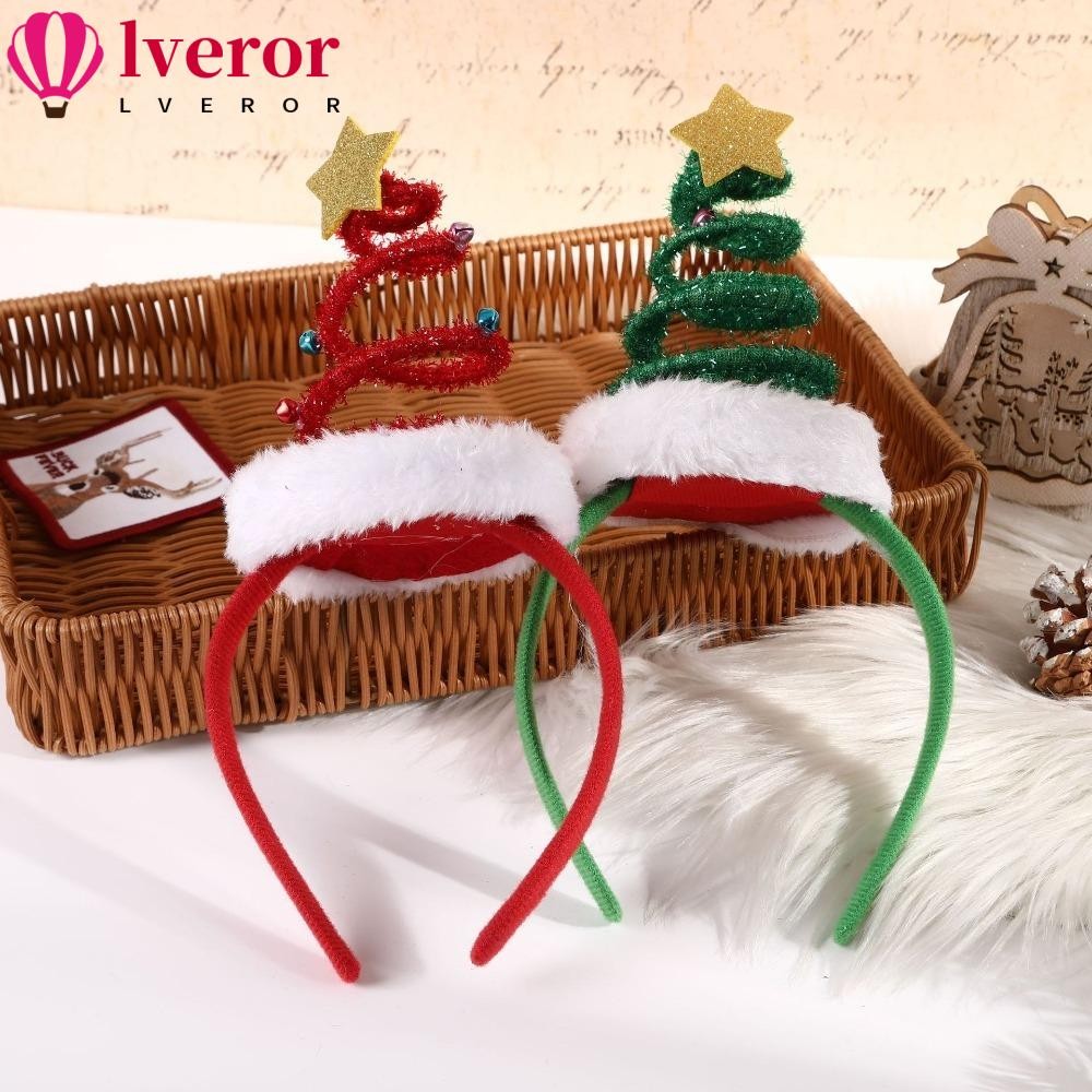 Lveror ที่คาดผมคริสต์มาส, Bells Santas หมวกต้นคริสต์มาสผม Hoop, 2025 ดาวปุย Plush Happy ปีเด็ก Headwear เครื่องประดับผมคริสต์มาส