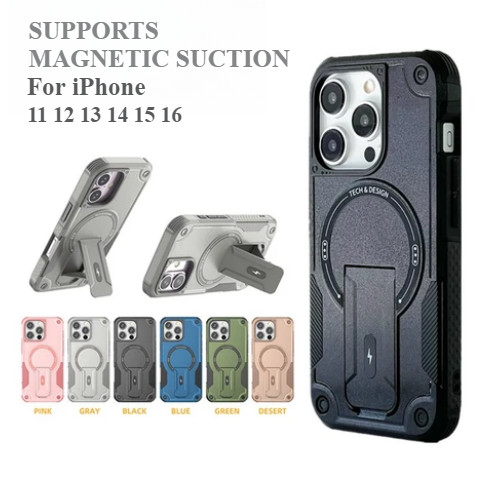 เคสโทรศัพท์ For iPhone 11 13 17 16 Pro Max Case iPhone 13 14 15 Pro Max 12 Pro Max  Magneticมองไม่เห็น วงเล็บ เปลือกแข็ง