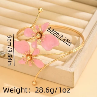 LITTLEX สร้อยข้อมือดอกไม้, เคลือบเคลือบหัตถกรรมสีทองดอกไม้เปิดข้อมือ Armlet, Vintage โลหะเปิดแหวนของขวัญ