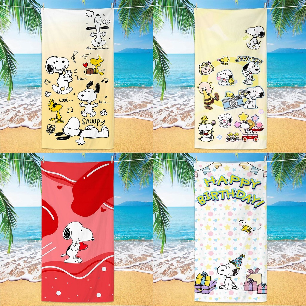 Snoopy Microfiber Beach Towel การ์ตูนเด็ก Class A Beach Bath Towel Summer Beach Towel