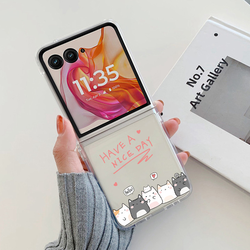 แมวการ์ตูนน่ารัก Motorola Moto Razr 60 Ultra Moto Razr 40 50 60 Ultra เคสโทรศัพท์ Ultra-Thin โปร่งใส PC Hard ฝาครอบกันกระแทก Shell - รูปที่ 2