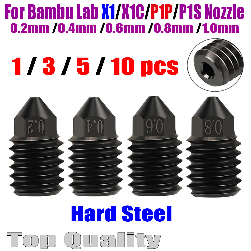 For Bambulab X1 x1c p1p P1S Nozzle Hardened Steel 0.2 0.4 0.6 0.8 1.0mm Nozzles For Bambu Lab Upgrad