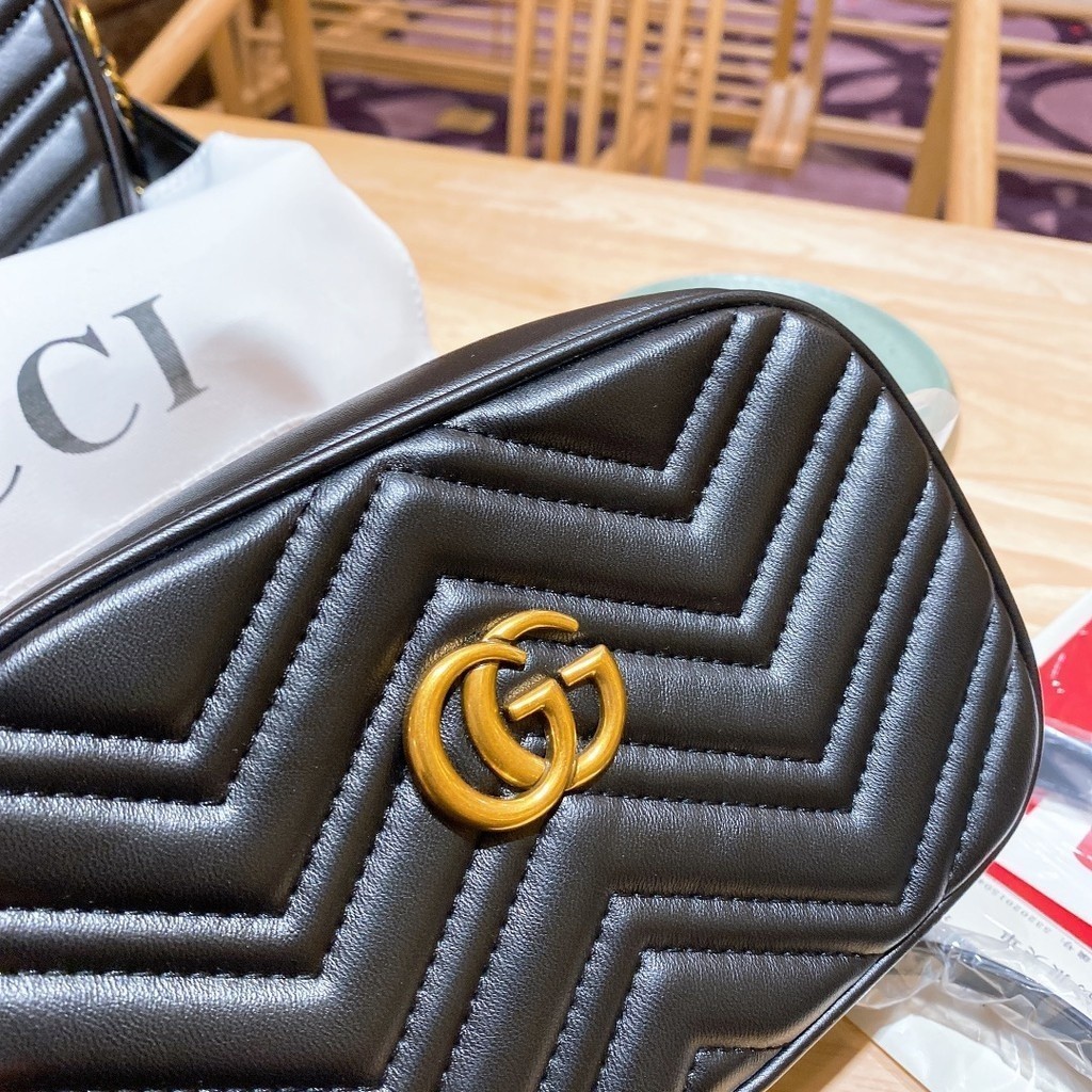 Marmont Series Womens Leather Black 2 Sizes Camera Sling Bag + Free Box (EL105-110-0)