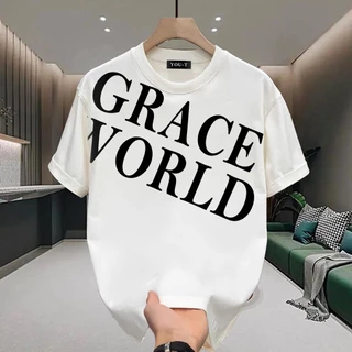 UT shop เสื้อยืด Oversize เสื้อ "GRACE WORLD" t shirt cotton100%คอกลม เสื้อยืดผ้าฝ้าย โคตรนุ่ม แฟชั่น แขนสั้น 2025
