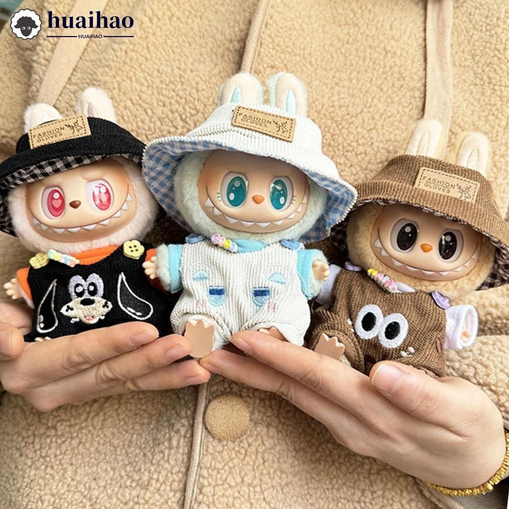 HUAIHAO สําหรับ Labubu V1 V2 ตุ๊กตาตุ๊กตาจี้การ์ตูน Jumpsuit สามชิ้นชุด Cool น่ารักชุดอุปกรณ์เสริม L