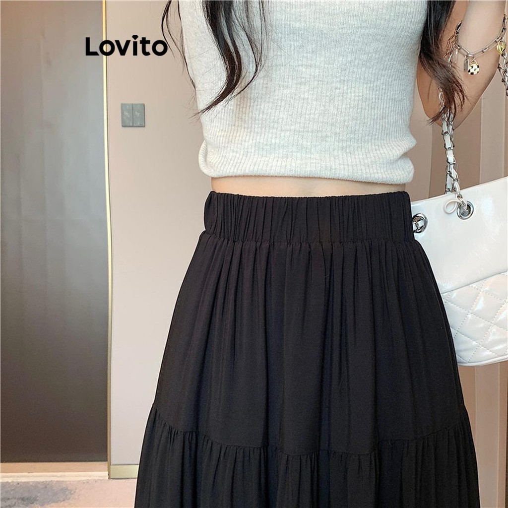 (Hot) Lovito กระโปรงลําลองกระโปรงสายโครงสร้างธรรมดาเดรปสําหรับผู้หญิง LNE59445 (หลากสี) - รูปที่ 4