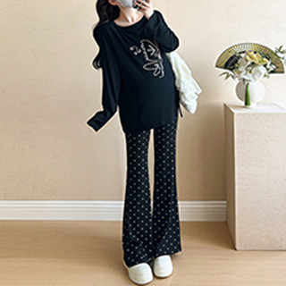 กางเกงขากว้างลำลองสำหรับคนท้อง ลายจุด ใส่สบาย