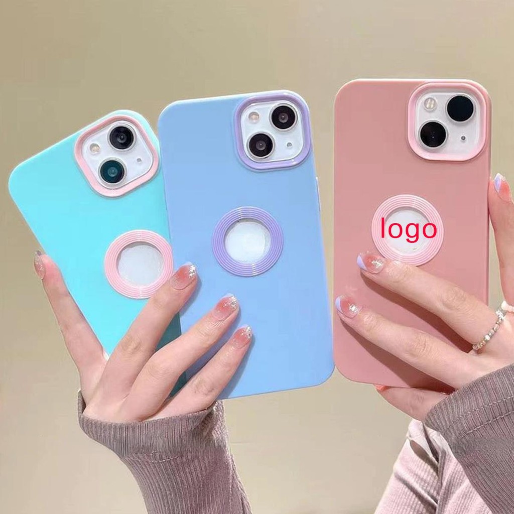 3in1 เคสมือถือ LOGOเคสขอบสี เคสไอโฟน เคสโทรศัพท์ซิลิโคน กันกระแทก สีแคนดี้ เคส For iPhone 11 13 15 1