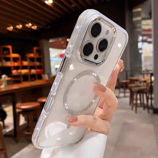 คริสตัลหรูหราโปร่งใสGlitterแม่เหล็กชาร์จไร้สายเคสโทรศัพท์เข้…