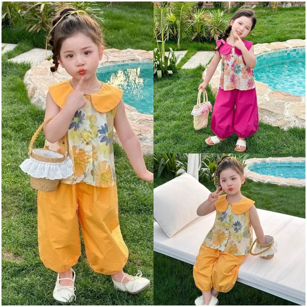ชุดดอกไม้เด็ก เสื้อ+กางเกง ชุดเซ็ท2ชิ้น ผ้านุ้มสบายระบายอากาศได้ดี ไซส์:80-130cm [DA-Z]