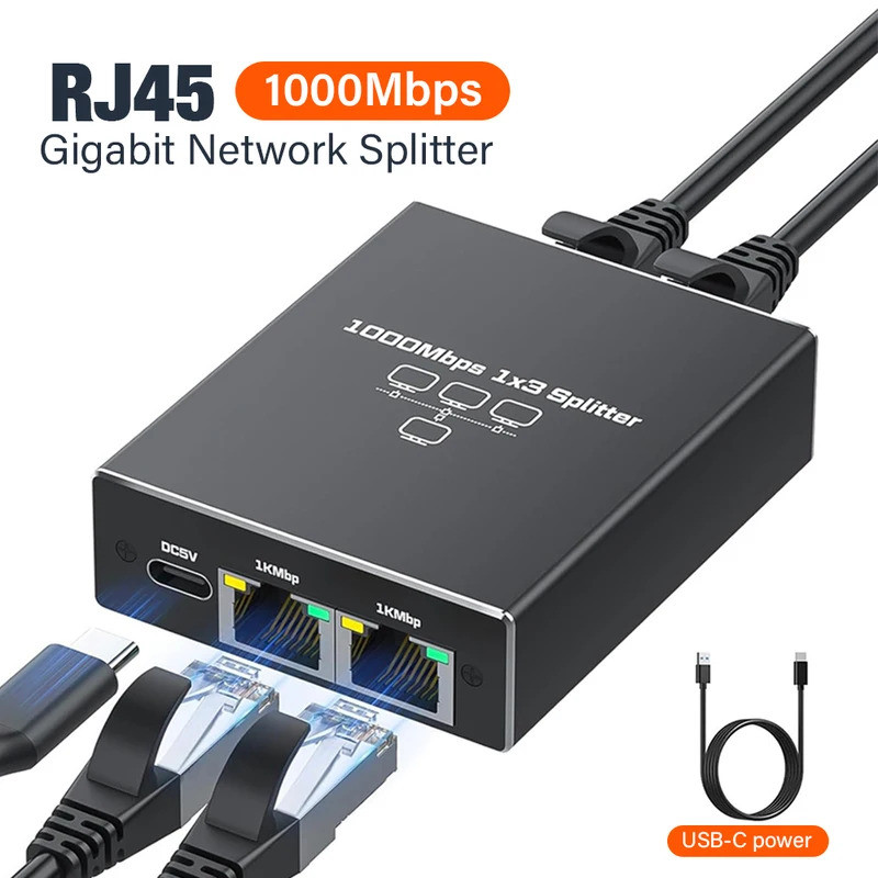 Gigabit Ethernet Splitter 1 ถึง 3/4, 1000Mbps RJ45 LAN Internet Splitter สําหรับคอมพิวเตอร์/ฮับ/สวิต