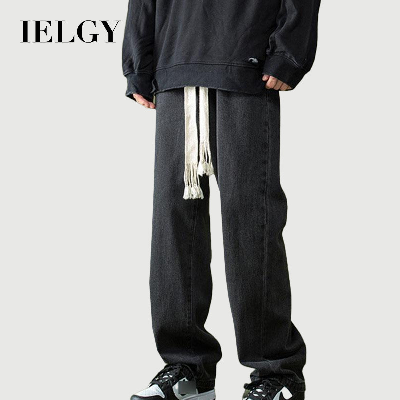 IELGY hong kong กางเกงยีนส์เชือกลําลองทรงหลวมสไตล์เรโทรสําหรับผู้ชาย