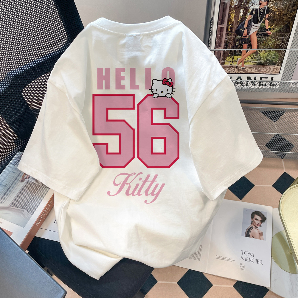 BOOM (จัดส่งในกรุงเทพฯ)  hellokitty T-shirts - การ์ตูนน่ารัก พิมพ์เสื้อยืดแขนสั้นหลวม
