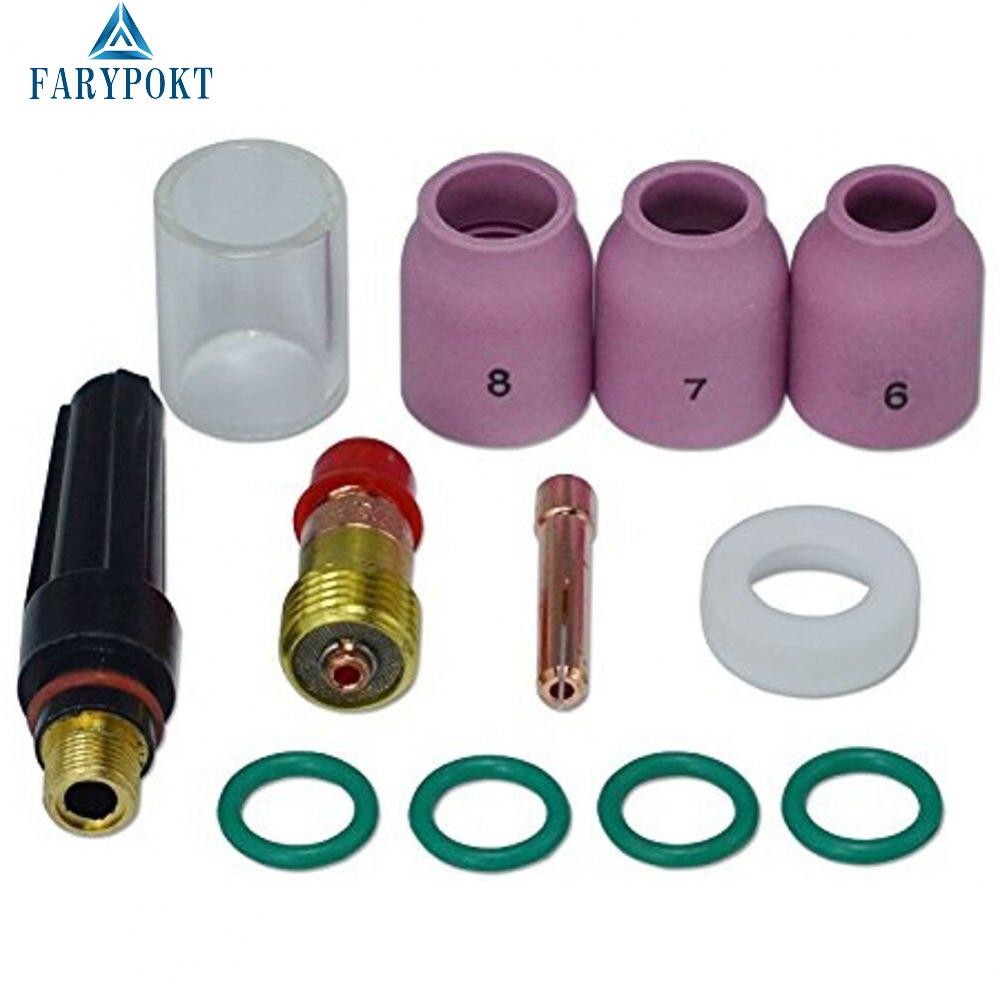 เลนส์แก๊ส TIG Stubby 17GL332 332 10 ถ้วยอลูมิเนียมหัวฉีดชุดพร้อม TIG Collet 10N24S