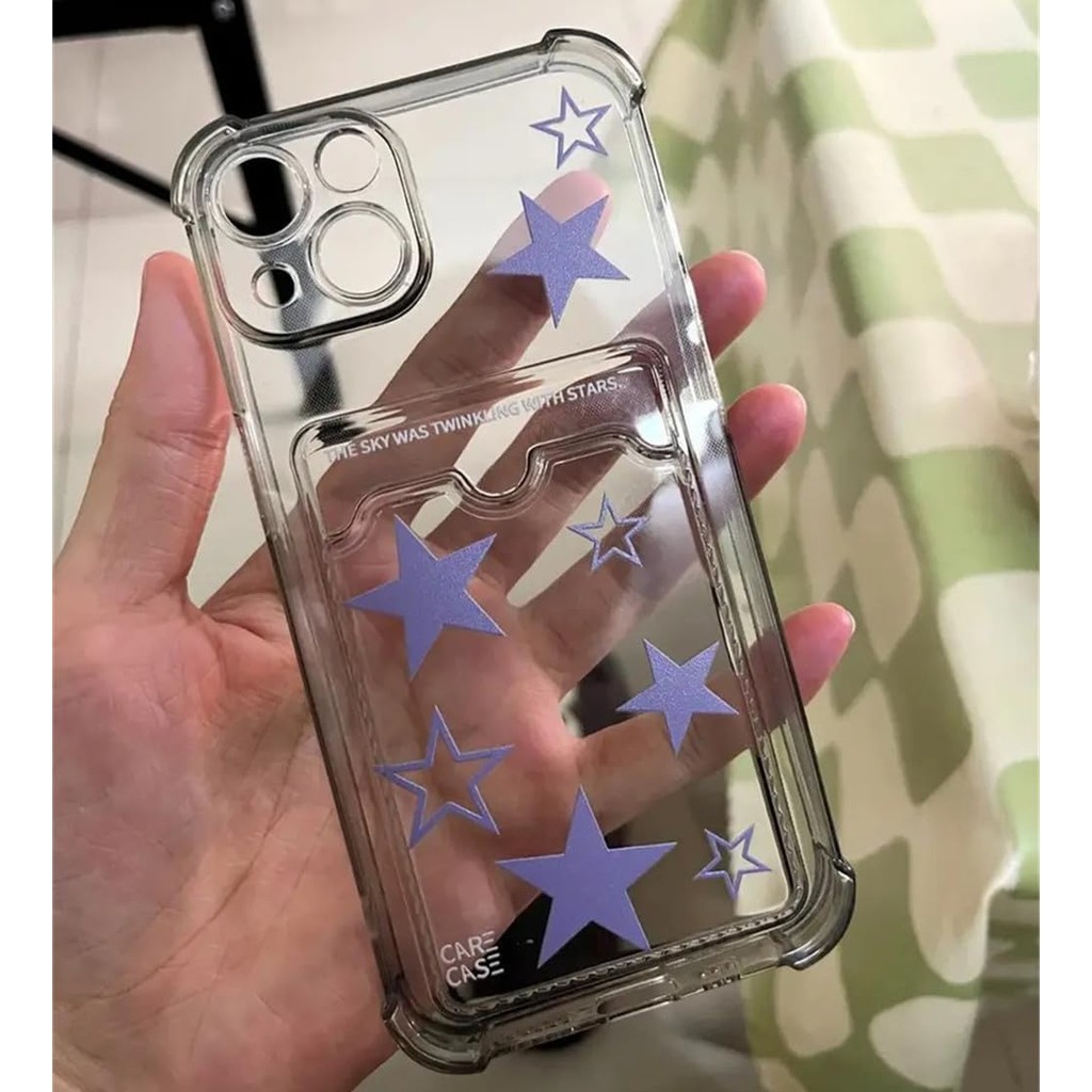 Mamarmot Compatible with iPhone 15 Case Cover, Korean Y2K Star Soft Case with Card Slot Holder Cute 