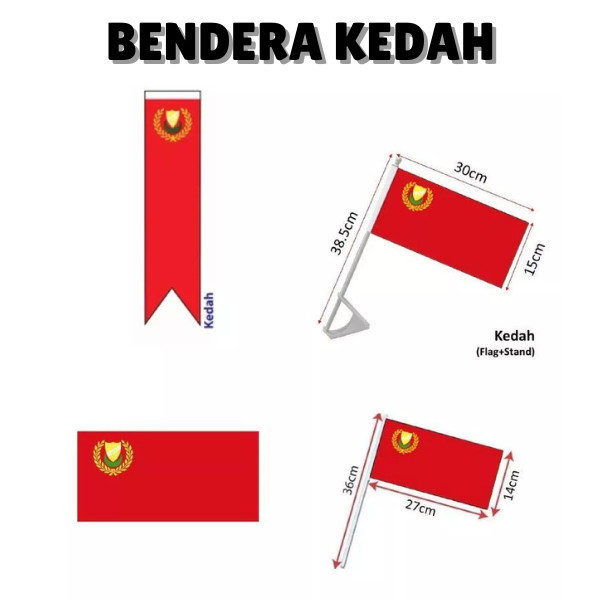SalesWithJoyBendera Kedah Hand Flag / Spring Flag / Car Flag / Bunting Bunch Flag Kedah/ 2x4ft 3x6ft