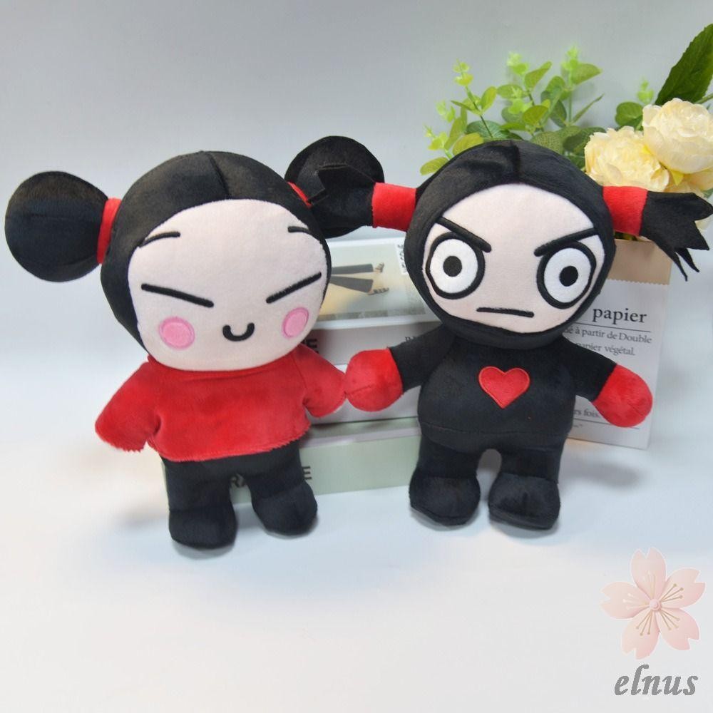 ELNUS สไตล์ Plush ของเล่น, Pucca & Garu รุ่น Q อะนิเมะตุ๊กตา, ตกแต่งห้องหางม้าคู่นุ่ม 25 ซม.ตุ๊กตาตุ