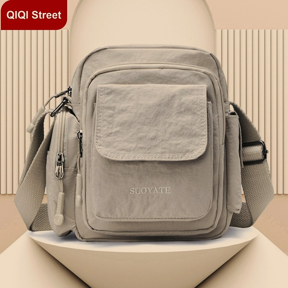 กระเป๋าสะพายข้างคลาสสิกสำหรับผู้หญิง หลายชั้น ทำจากผ้าไนลอนกันน้ํา ใช้งานได้หลากหลายสถานการณ์