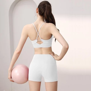 SHQX ขายร้อน! ชุดออกกําลังกายชุด-สปอร์ตบราซัพพอร์ตและกางเกงขาสั้นโยคะ-ผ้าแห้งเร็วน้ําหนักเบาสําหรับฤดูร้อนการฝึกอบรมและกีฬากลางแจ้ง-ไม่เห็นและปราศจากเชเฟ่