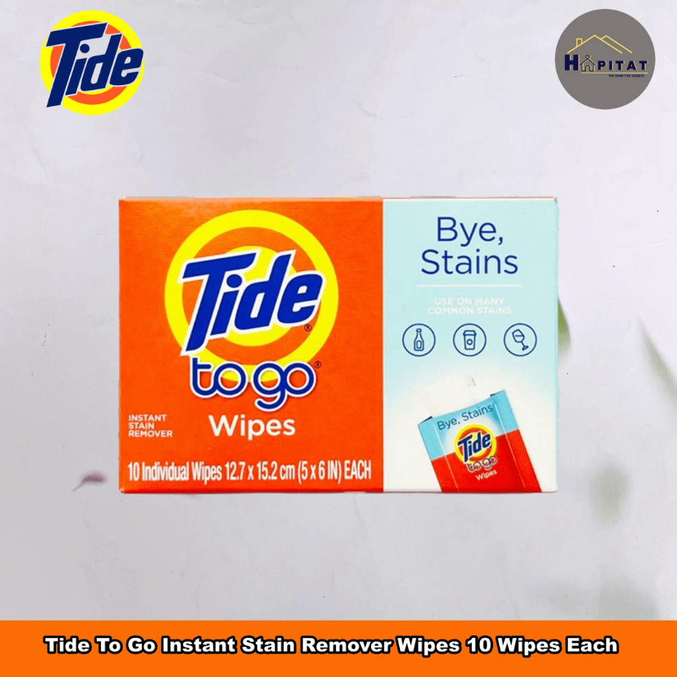 [Tide To Go] Instant Stain Remover Wipes, 10 Wipes Each ผ้าเช็ดทำความสะอาด ขจัดคราบและสิ่งสกปรก แบบพกพา
