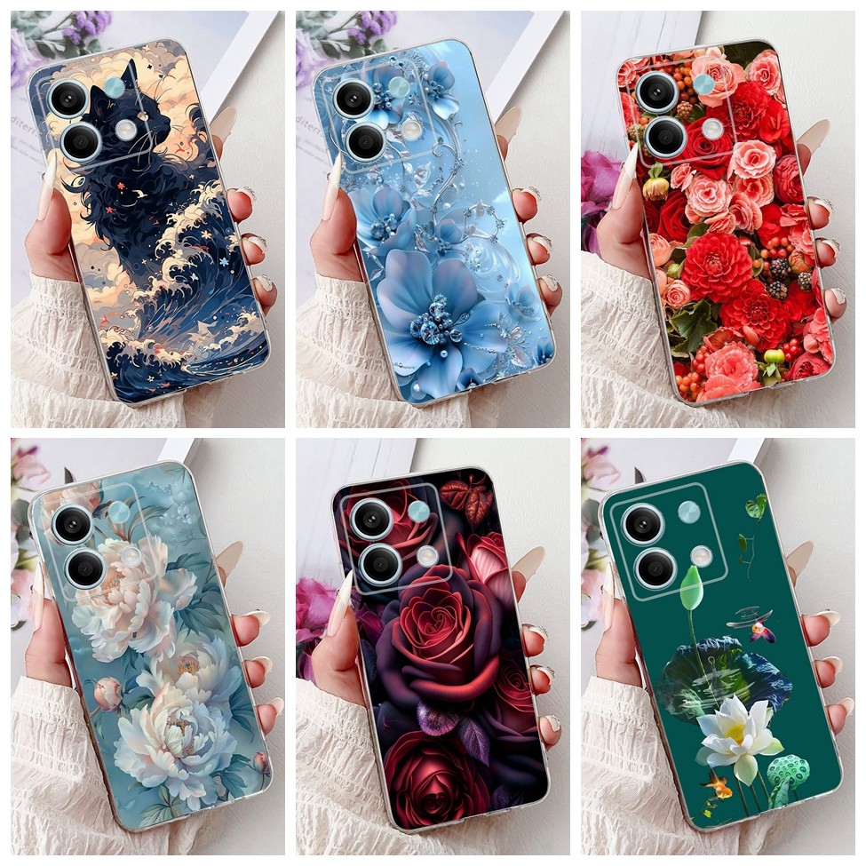 สําหรับRedmiหมายเหตุ13 5Gกรณีใสความงามแมวน่ารักแฟชั่นดอกไม้ทาสีSoft TPUเคสโทรศัพท์2312DRAABG 2312DRA