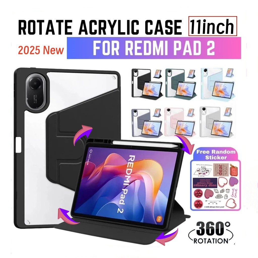เคส Redmi Pad 2 11 นิ้ว New 2025 360° หมุนพร้อมช่องเสียบปากกาสําหรับ Redmi Pad 2 กรณี Xiaomi Redmi P