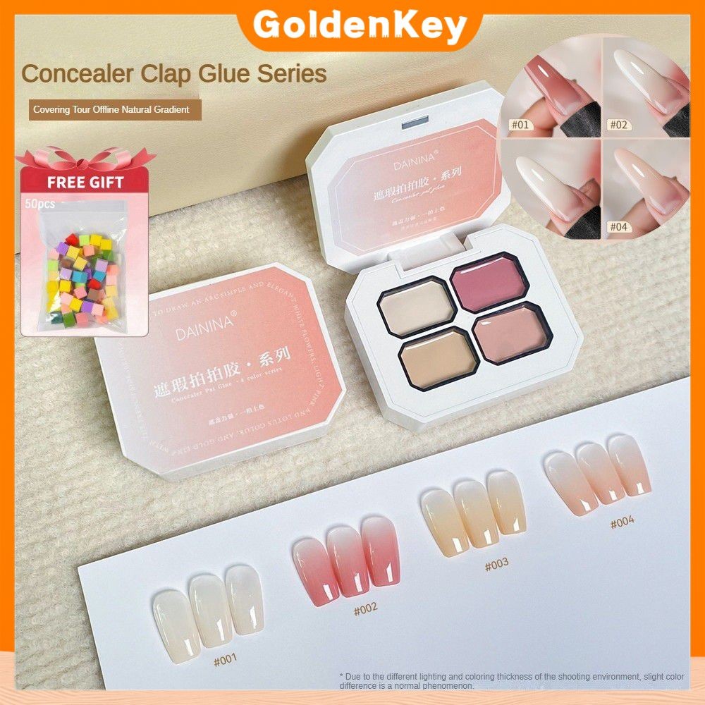 【สต๊อกพร้อม】【ของขวัญฟรี】DAININA คอนซีลเลอร์ตกแต่งเล็บสไตล์เดียวกัน 4 สี Pat Pat Cheek White Nail Art Gel set กาวติดเล็บที่ไม่หดตัว ทนทาน มาพร้อมปากกาป้องกันการหดตัว แห้งเร็ว GoldenKey