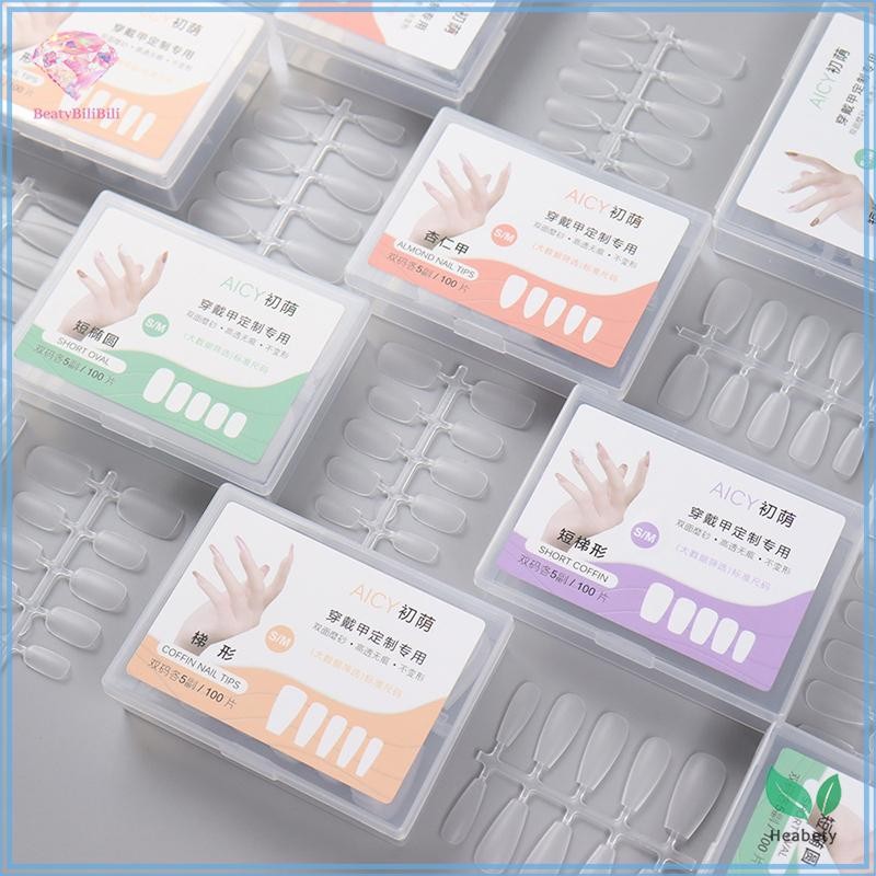 Heabty 100 ชิ้น/กล่อง Matte เล็บปลอมขัดกดบนเล็บปลอมขนาดกลางสั้นออกแบบ High Matt Soft Gel เล็บเคล็ดลับสําหรับ Extension ใหม่