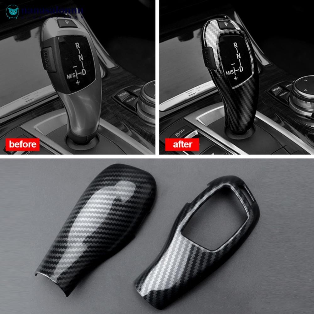 NANASALONNN 2 ชิ้น/เซ็ตรถคาร์บอนไฟเบอร์เกียร์ Shift Knob Cover Trim จัดแต่งทรงผมอุปกรณ์เสริมสําหรับ 