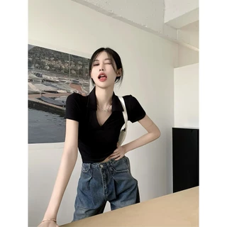 พร้อมส่ง เสื้อโปโลฤดูร้อนสำหรับผู้หญิง แขนสั้น เสื้อผ้าแฟชั่นเกาหลี ใส่เที่ยว ใส่ทํางาน Umiso