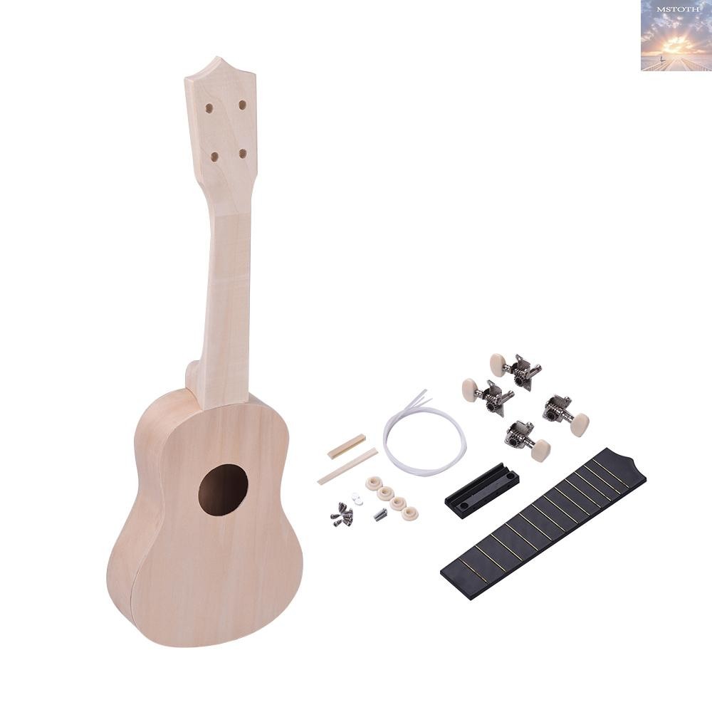 21 นิ้วยังไม่เสร็จ DIY Ukulele Ukelele Uke ชุด Basswood Body & คอพลาสติก Fingerboard & Bridge Nylon 