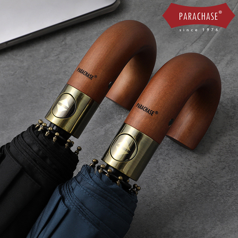 PARACHASE ไม้โค้งจับร่มอัตโนมัติ พร้อมผ้าหน่วยความจำ เปิดปิดอัตโนมัติ กันลมได้ดี สำหรับชาย