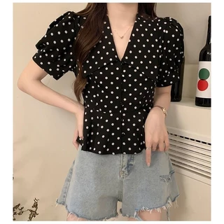 Chili Koko เสื้อเชิ้ตแขนสั้นสำหรับผู้หญิง, สไตล์ลำลองฤดูร้อน, เสื้อเชิ้ตแขนหลวม, เสื้อผ้าสตรีย้อนยุค 99139
