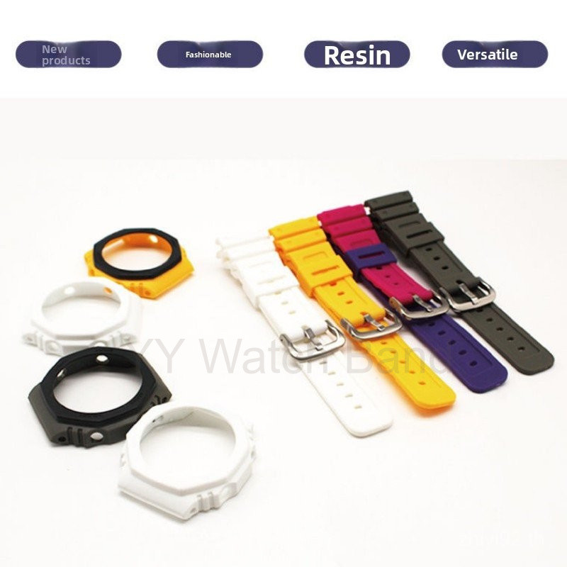 GA-2100 GA2110 Band Case Bundle - สายรัดโลโก้สีทึบด้าน + เคสป้องกันสําหรับ 2100 2110 | อัพเกรดทนทาน