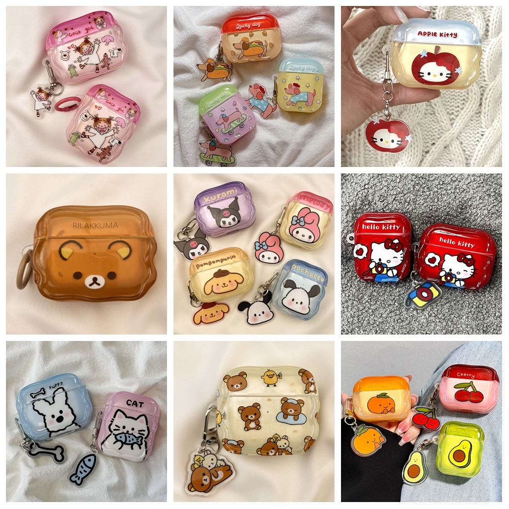หูฟังสําหรับ Airpods 4 Pro 2 3 1 Sweet Melody Kuromi Hello Kitty Cat ผลไม้หมี Soft TPU กันกระแทกบลูทูธไร้สายหูฟังฝาครอบป้องกันพร้อมแหวนจี้ป้องกันการสูญหาย
