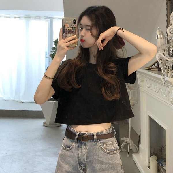 เสื้อยืด baby tee aimer เสื้อยืด เสื้อยืดแขนสั้น ทำจากผ้าฝ้ายแท้ ยอดฮิต พอดีตัวและเบา สำหรับผู้หญิง 