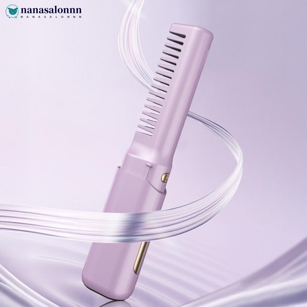 NANASALONNN 2-in-1 Mini Travel Hair Styler ไร้สาย USB-C ชาร์จ Curling & Straightening LCD หวีปิดอัตโ
