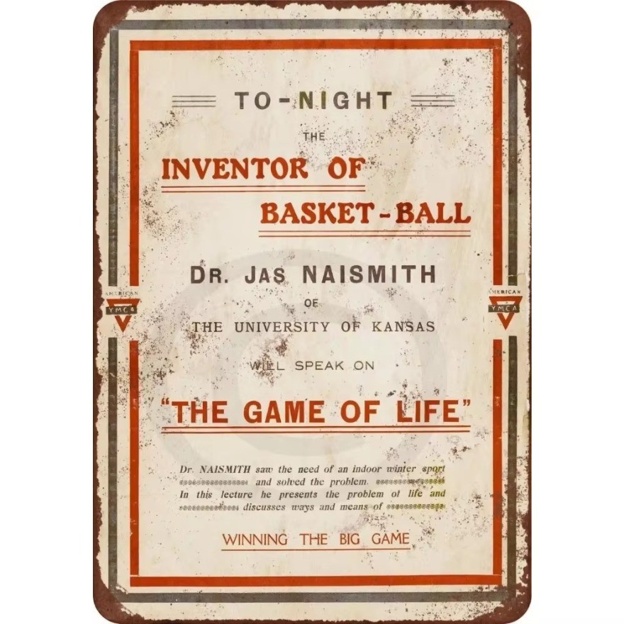 2D RetroHoopsCrafts 1918 James naismith basketball Reproduction Sign - สไตล์วินเทจ อลูมิเนียม เหมาะส