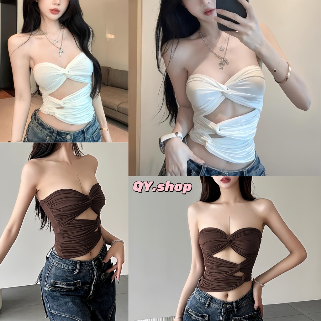 QY.Shop เกาะอก เซ็กซี่ เสื้อเกาะอก ดีเทลผ้าหยนๆเว้าใส่สบายมาก เอวเซ็กซี่ไม่ไหว "FY2891"