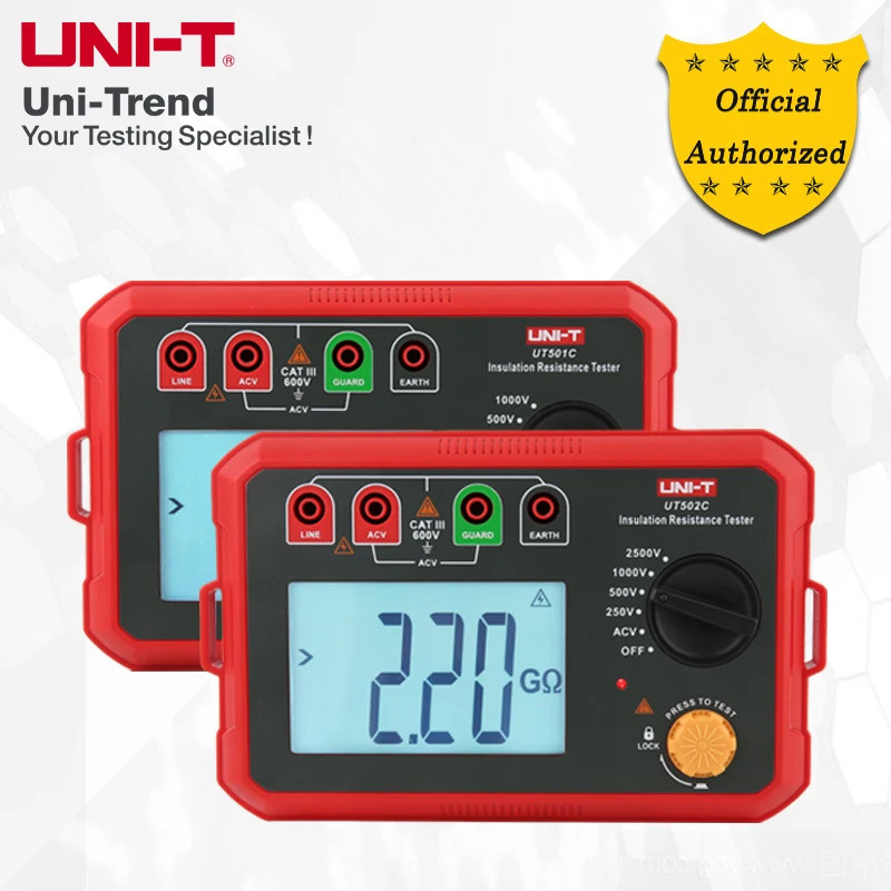 UNI-T UT501C UT502C เครื่องทดสอบความต้านทานฉนวนดิจิตอลแบบพกพา/แรงดันไฟฟ้าเอาต์พุต 1000V/2500V